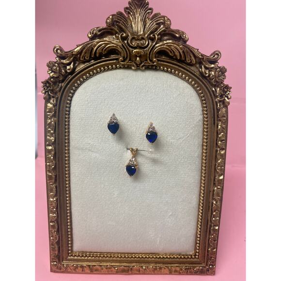 Heart Blue Zirconia Jewelry Set | Gold Plated | Vintage 1995 - Picture 2 of 5